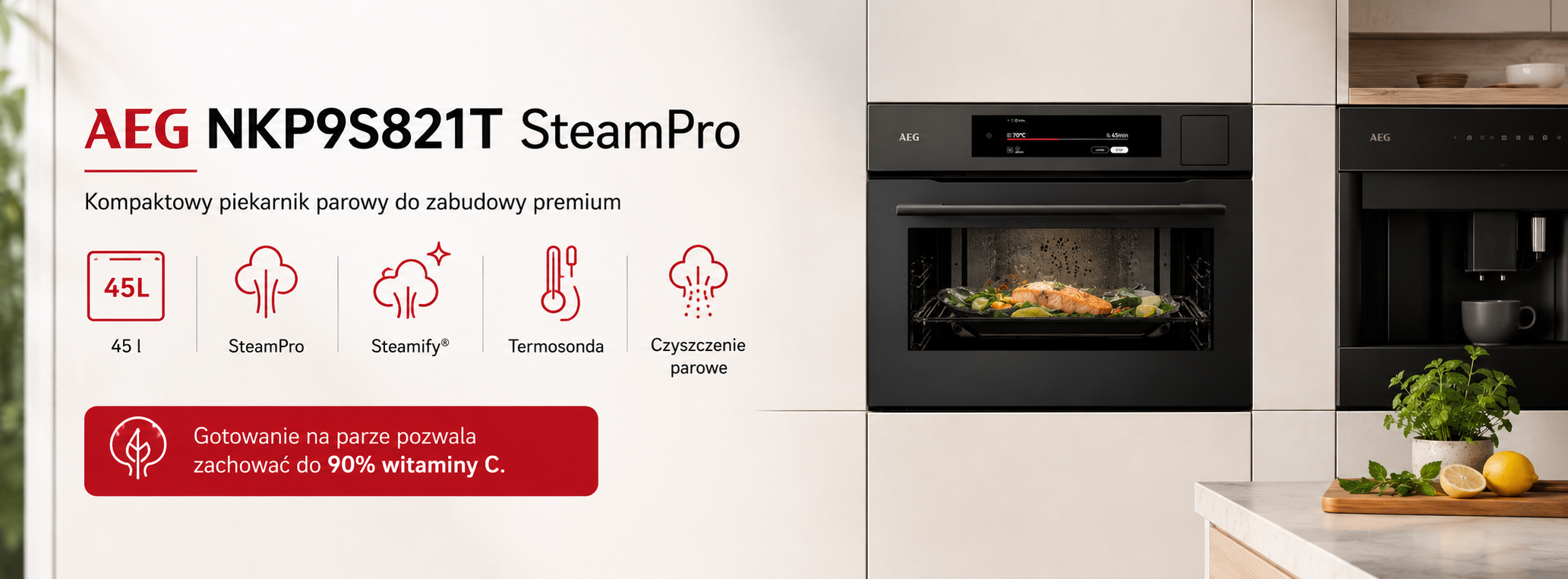 Kompaktowy piekarnik parowy AEG NKP9S821T ProAssist 9000 SteamPro